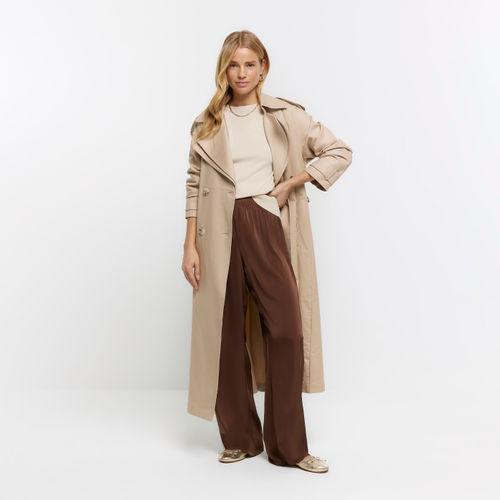 River Island Womens Brown Satin Wide Leg Trousers