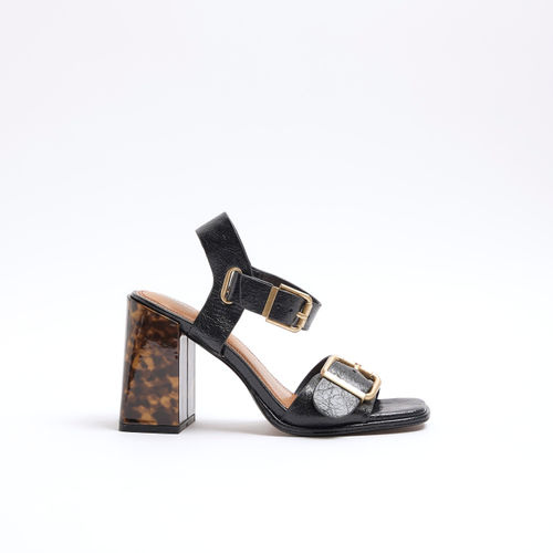 River Island Womens Black Buckle Block Heeled Sandals