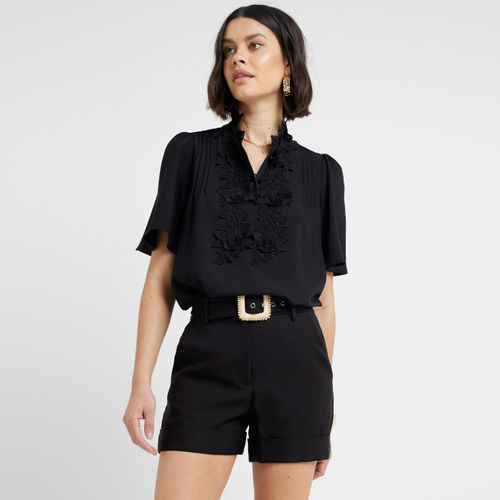 River Island Womens Black Embroidered Floral Blouse