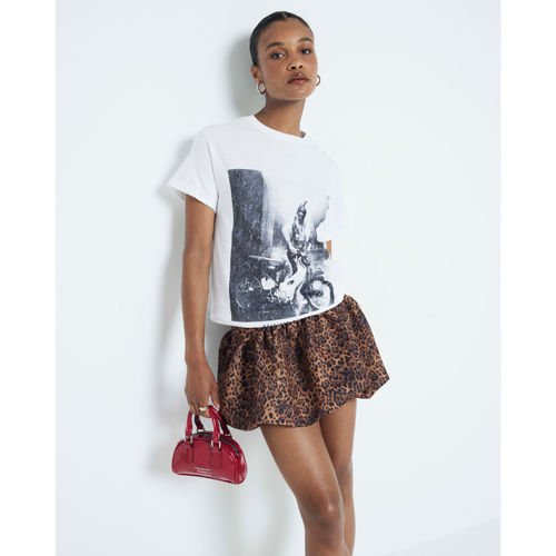 River Island Womens Beige Leopard Print Bubble Hem Mini Skirt