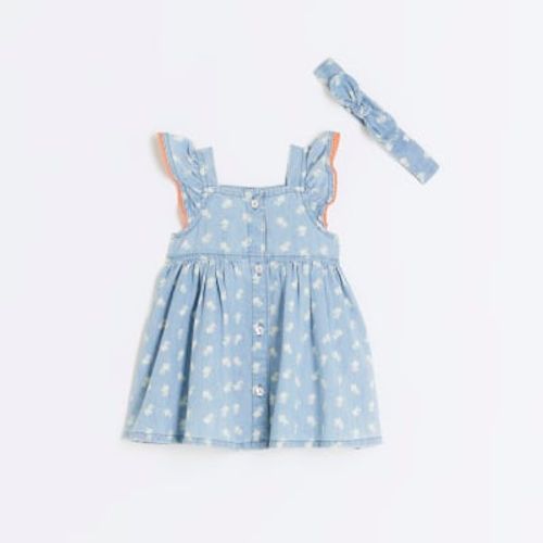 River Island Baby Girls Blue Floral Dress And Headband Set