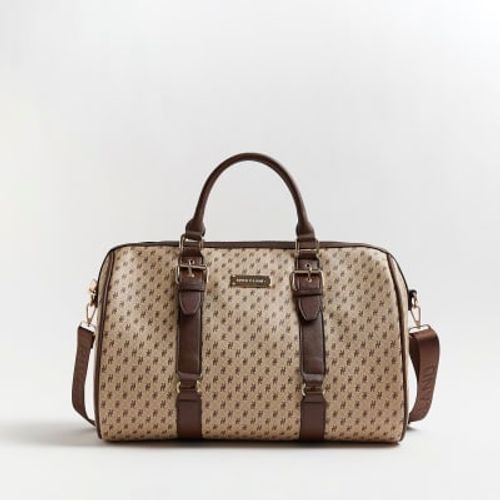 River Island Brown RI monogram barrel bag