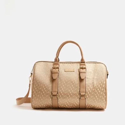 River Island jacquard barrel bag in beige