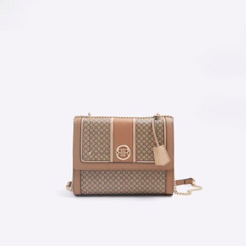 River Island Monogram Cross Body Bag in Beige-Grey