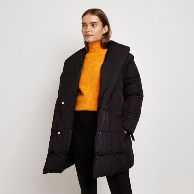 River island black shop belted coat