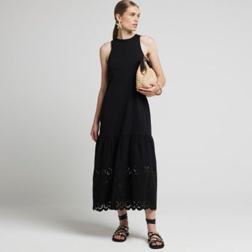 River Island Womens Black Broderie Hem Shift Midi Dress