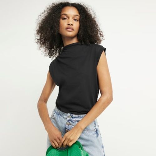 River Island Womens Black Cowl Neck Drape T-Shirt, £22.00