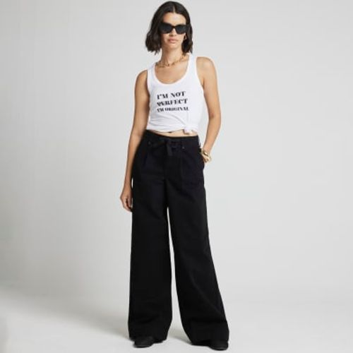 River Island Womens Black Drawstring Wide Leg Trousers