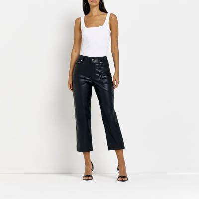 River Island faux leather skinny trousers in black  ASOS