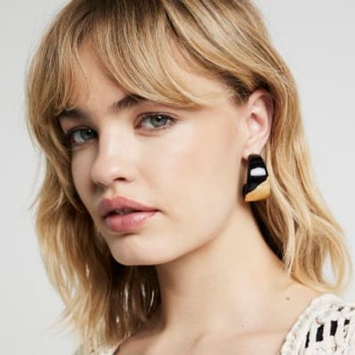 River Island Womens Black Foil Detail Hoop Earrings