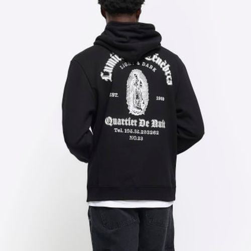 River Island monogrammed hoodie in black