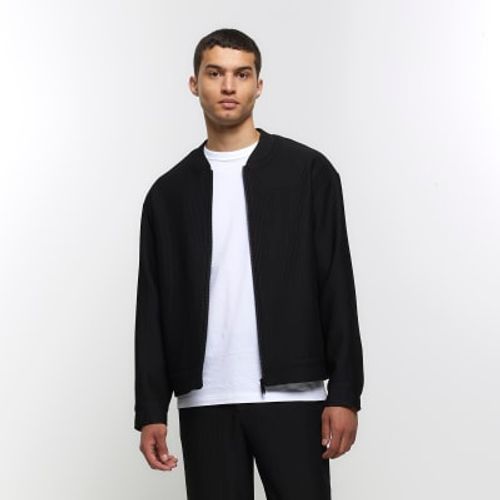 Mens River Island Black Regular Fit Plisse Zip Bomber Jacket