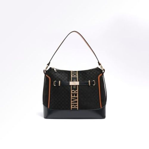 River Island cross body bag with monogram detail in black