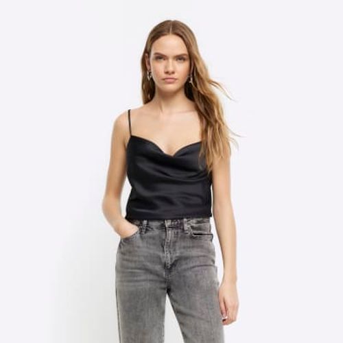 River Island Womens Black Satin Diamante Cami Top