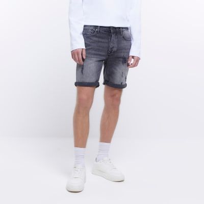 Mens black store skinny ripped shorts