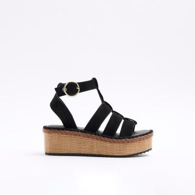 River Island Womens Black Wide Fit Gladiator Flatform Sandals