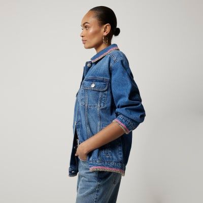 River island puff sales shoulder denim jacket