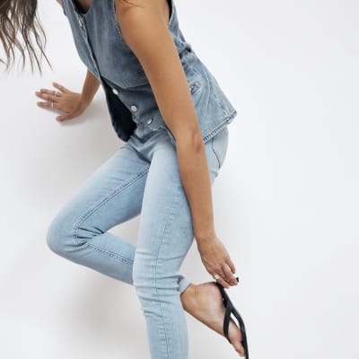 River Island Womens Blue High Waisted Bum Sculpt Skinny Jeans