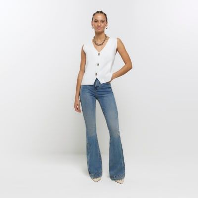 River Island Womens Blue High Waisted Tummy Hold Flare Jeans
