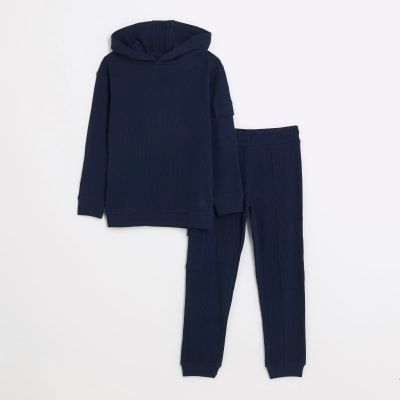 River Island Boys Navy Waffle Hoodie And Cargo Jogger Set 30.00