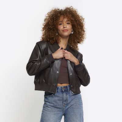 River Island Womens Brown crop faux shearling jacket | Compare