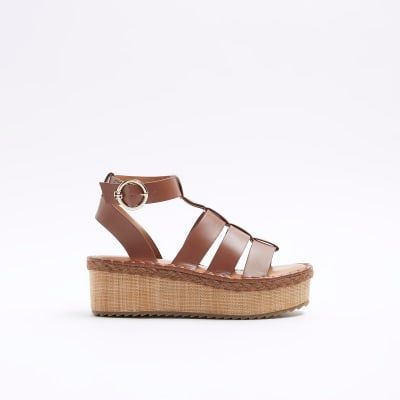 River Island Womens Brown Fisherman Flatform Sandals 40.00