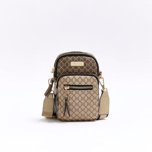 River Island Monogram Backpack in Brown