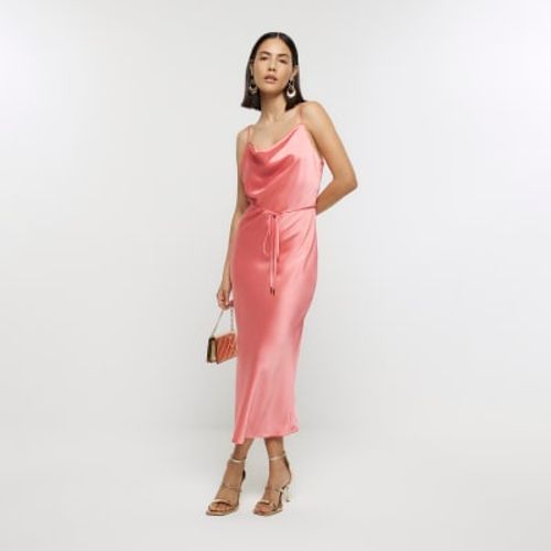 Satin Cowl Neck Slip Midi Dress