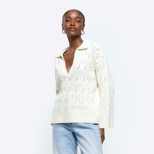 River Island Womens Cream Embellished Crochet Jumper