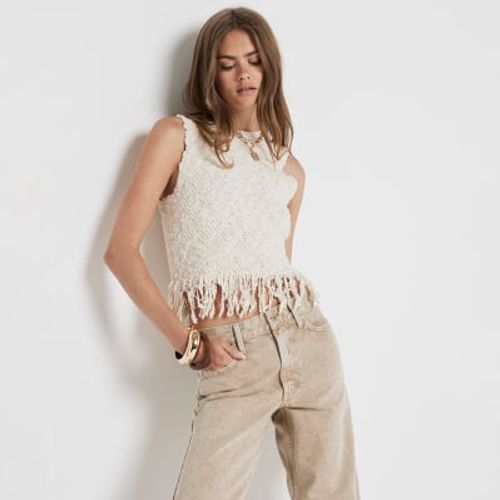 River Island Womens Cream Knitted Fringe Vest Top