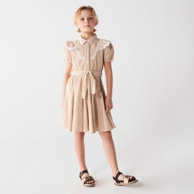 River Island Girls Beige Stripe Lace Trim Shirt Dress | £25.00 ...