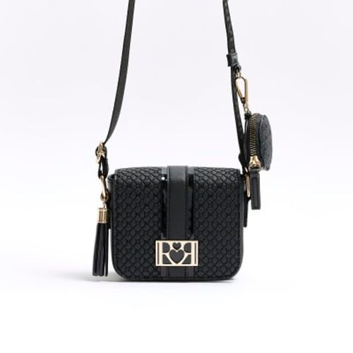 River Island cross body bag with monogram detail in black