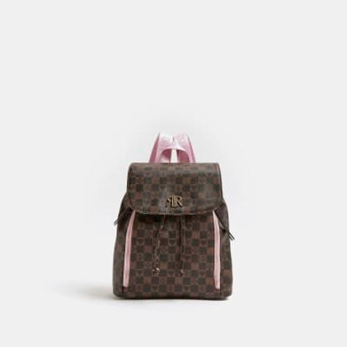 River Island Monogram Backpack in Brown