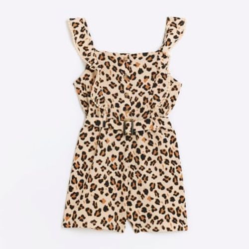 River Island Girls Brown Seersucker Leopard Print Playsuit