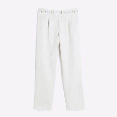 River Island Red Broderie Linen Trousers | Lyst UK