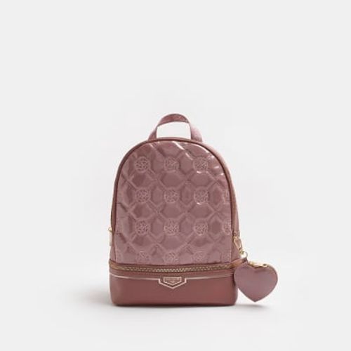 River Island Monogram Backpack in Brown