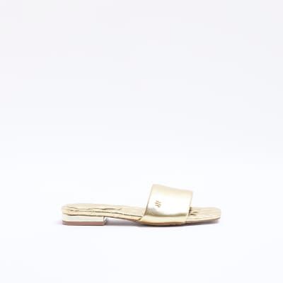 River Island Womens Gold Wide Fit Padded Sliders 22.00