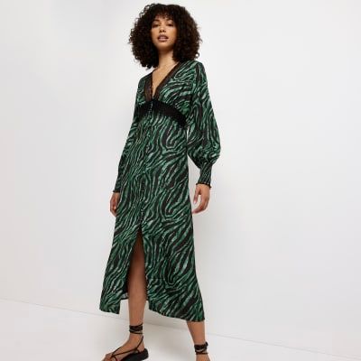 River Island Womens Green Animal Print Lace Midi Dress | Compare | Closer