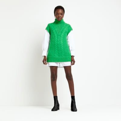 River Island Womens Green cable knit mini jumper shirt dress