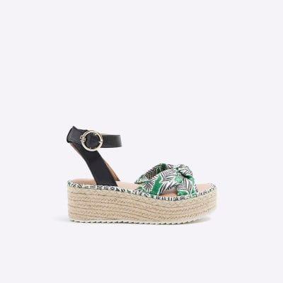 River Island Womens Green Knot Flatform Espadrille Sandals