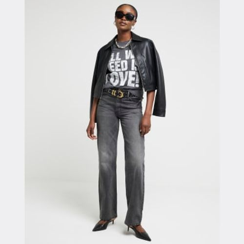 River Island Womens Grey All You Need Is Love Graphic T-Shirt