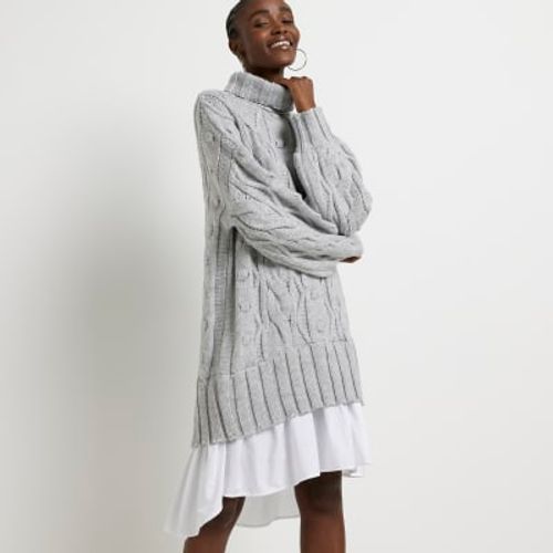 Buy Lipsy Grey Blouson Sleeve Cable Knitted Crew Neck Jumper Dress from the  Next UK online shop