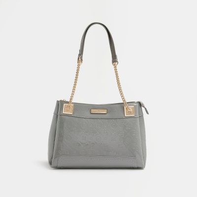 River Island Womens Grey patent monogram tote bag Compare Closer