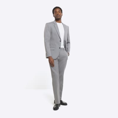 Navy slim fit twill suit trousers | River Island