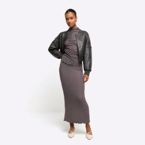 River Island Womens Grey Textured Midi Skirt