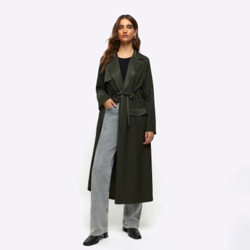 River Island Womens Khaki Satin Belted Longline Duster Coat