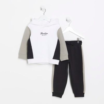 River Island Mini boys Brown RI hoodie and joggers set Compare