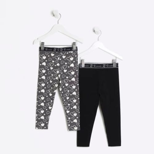 River Island Mini Girls Grey Heart Print Leggings 2 Pack