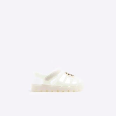 River Island Mini Girls White Pearl Flower Jelly Sandals 12.00