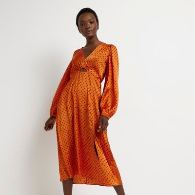 River Island Womens Orange Spot Cut Out Midi Dress | Compare | Closer